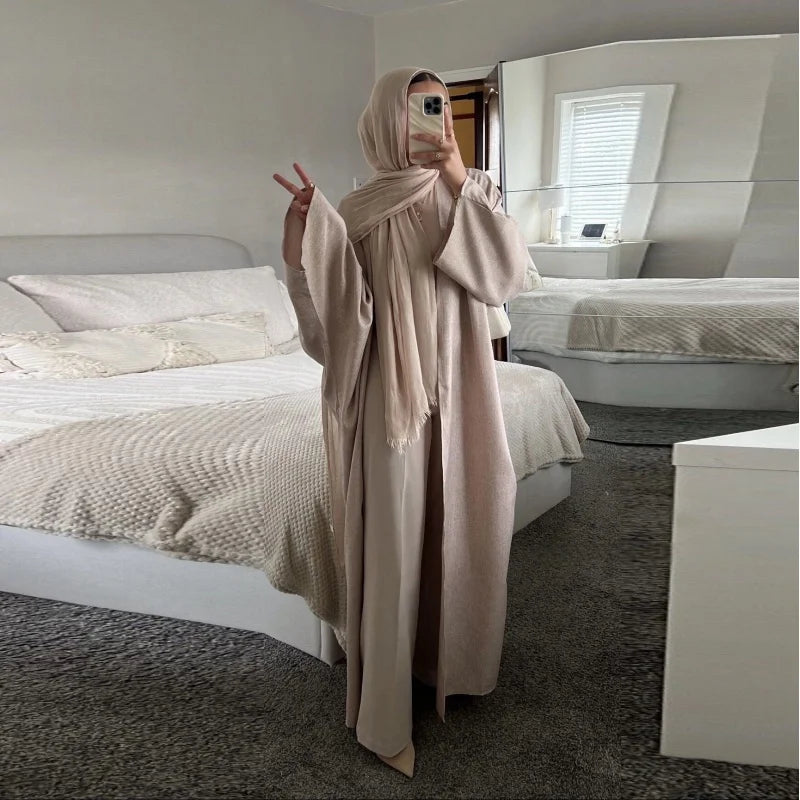 Abayas ouvertes en lin pour femmes, robe de prière, tenue caftan, cadeau islamique