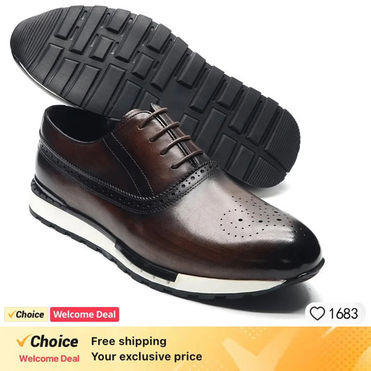 Baskets cuir naturel hommes - Chaussures plates automne