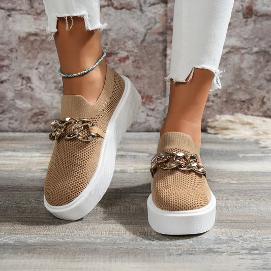 Chaussures plates en maille pour femmes, tendance et confortables