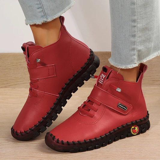 Bottes rouges en cuir PU pour femmes - Chaussures tendance pour l'automne et l'hiver