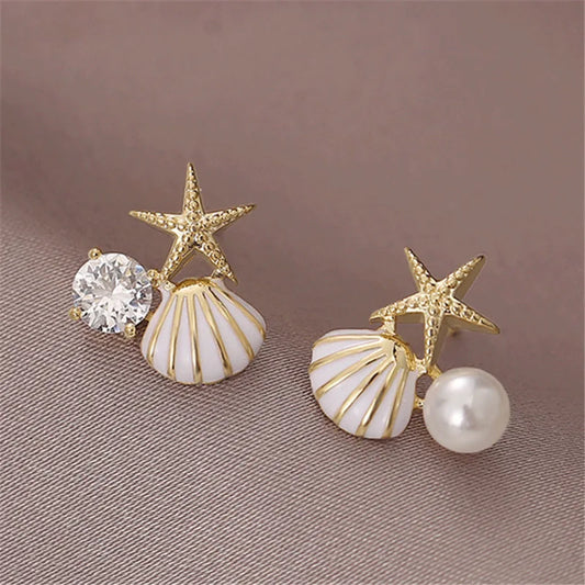 Boucles d'oreilles émaillées perle étoile de mer tendance