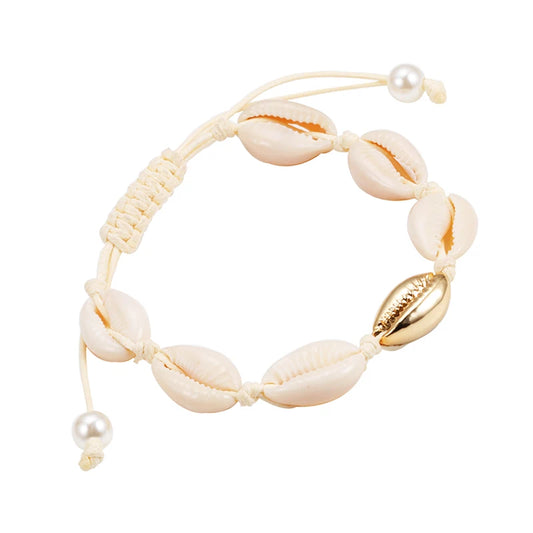 Bracelet coquillage plage perles conque cauri femme