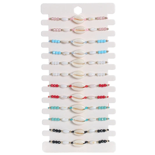 Bracelets coquillages Bohême ajustables 12 pièces