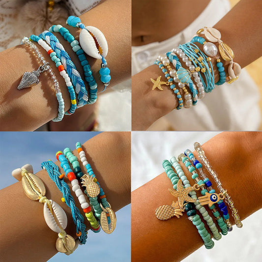 Ensemble bracelets femme ananas bleu ciel coquillage starfish🌊