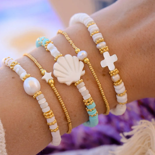 Bracelet Perles Naturelles Coquillage Plage Femme