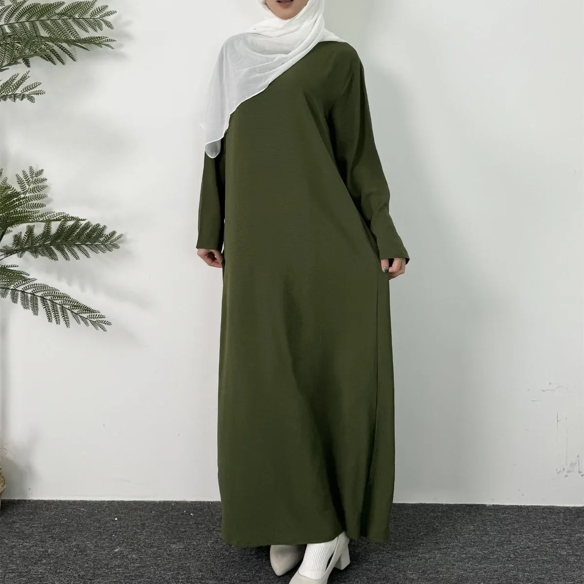 Caftan à col rond pour femmes, robe longue musulmane élégante