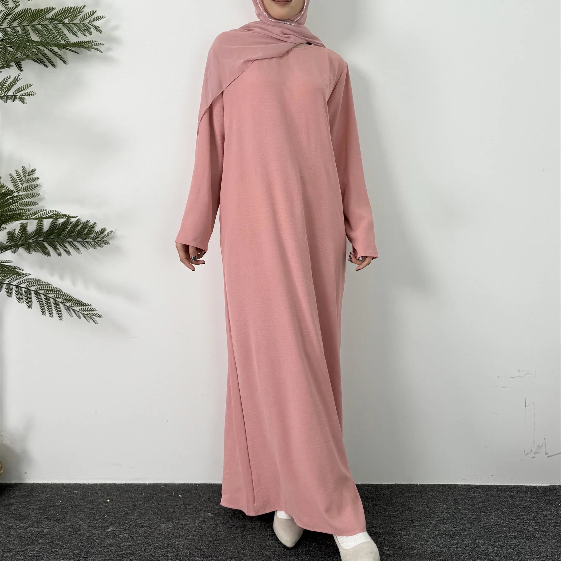 Caftan à col rond pour femmes, robe longue musulmane élégante