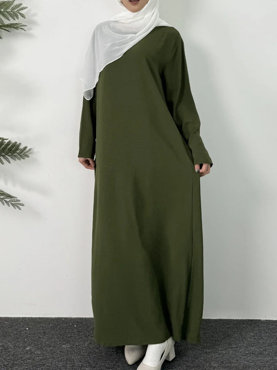 Caftan à col rond pour femmes, robe longue musulmane élégante