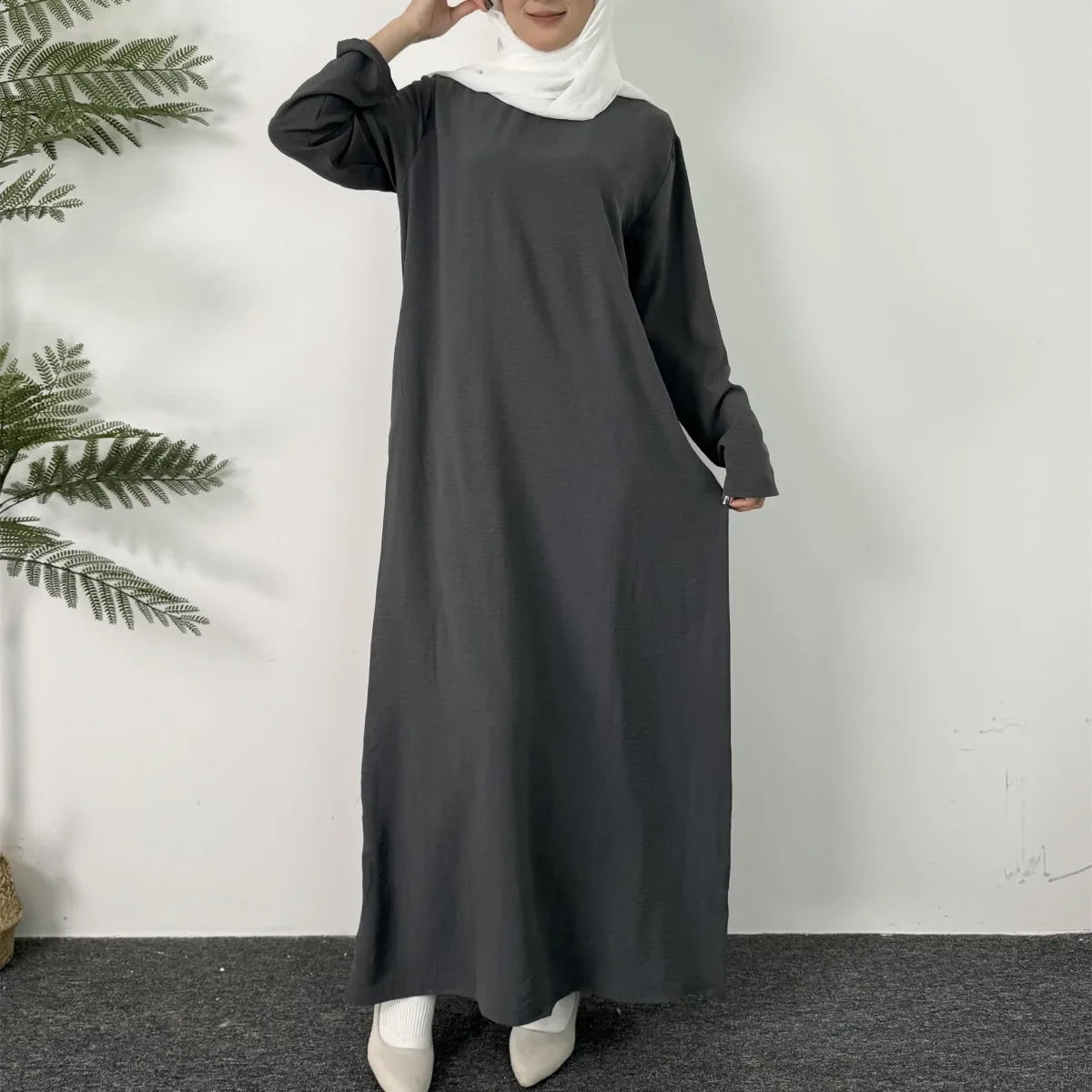 Caftan à col rond pour femmes, robe longue musulmane élégante