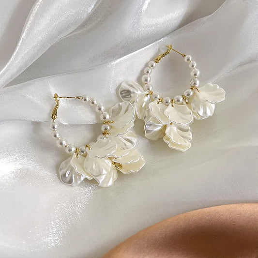 Boucles d'oreilles pendantes fleur coquillage perles perlesreadOnly