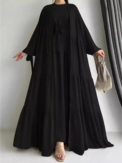 Ensemble 2 pièces robes modestes manteau long ceintures dubaï saoudien marocain onFocus abayas Ramadan