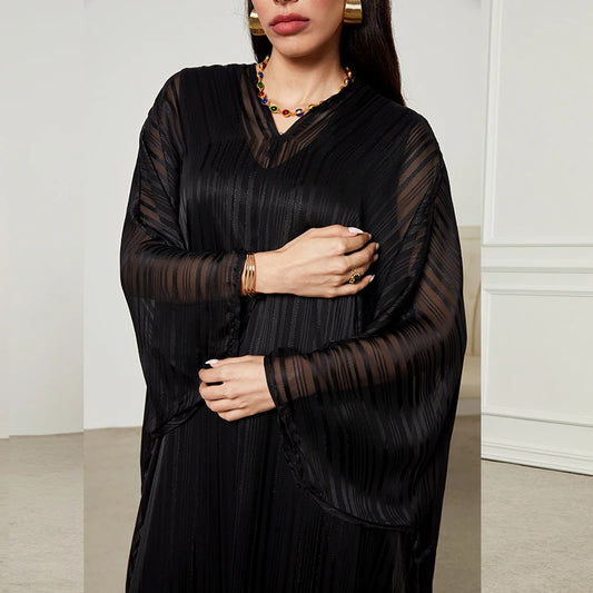 Ensemble abaya dubaï chic, manches brillantes, robe soirée - Modeste loungewear