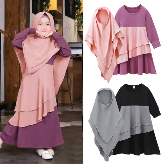 Ensemble de robe de prière enfant, hijab, écharpe, kaftan et jilbab