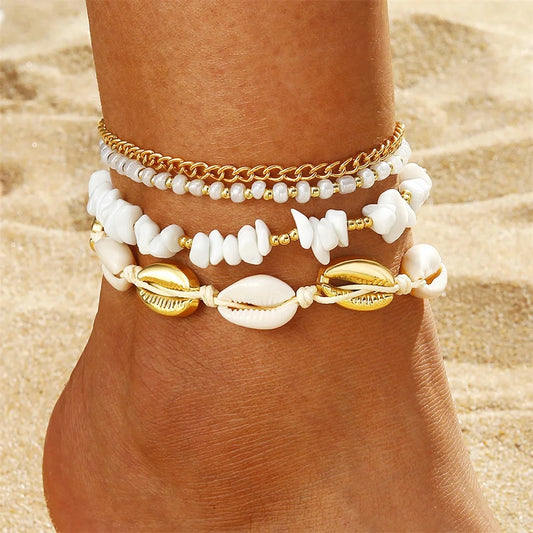 Bracelets de cheville en coquillage pour femmes, bijoux de pied plage, accessoires féminins, été.