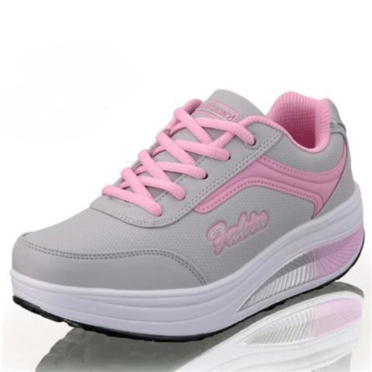 Baskets en Cuir Plateforme Femme Respirantes Marche Lacets