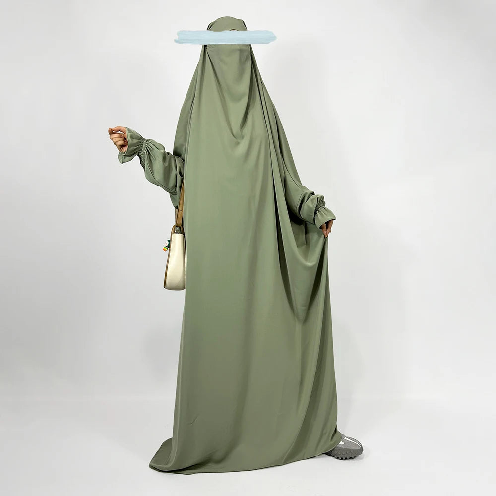 Robe de prière musulmane Jilbab Nida à manchettes et bretelles - Vente en gros EID/Ramadan