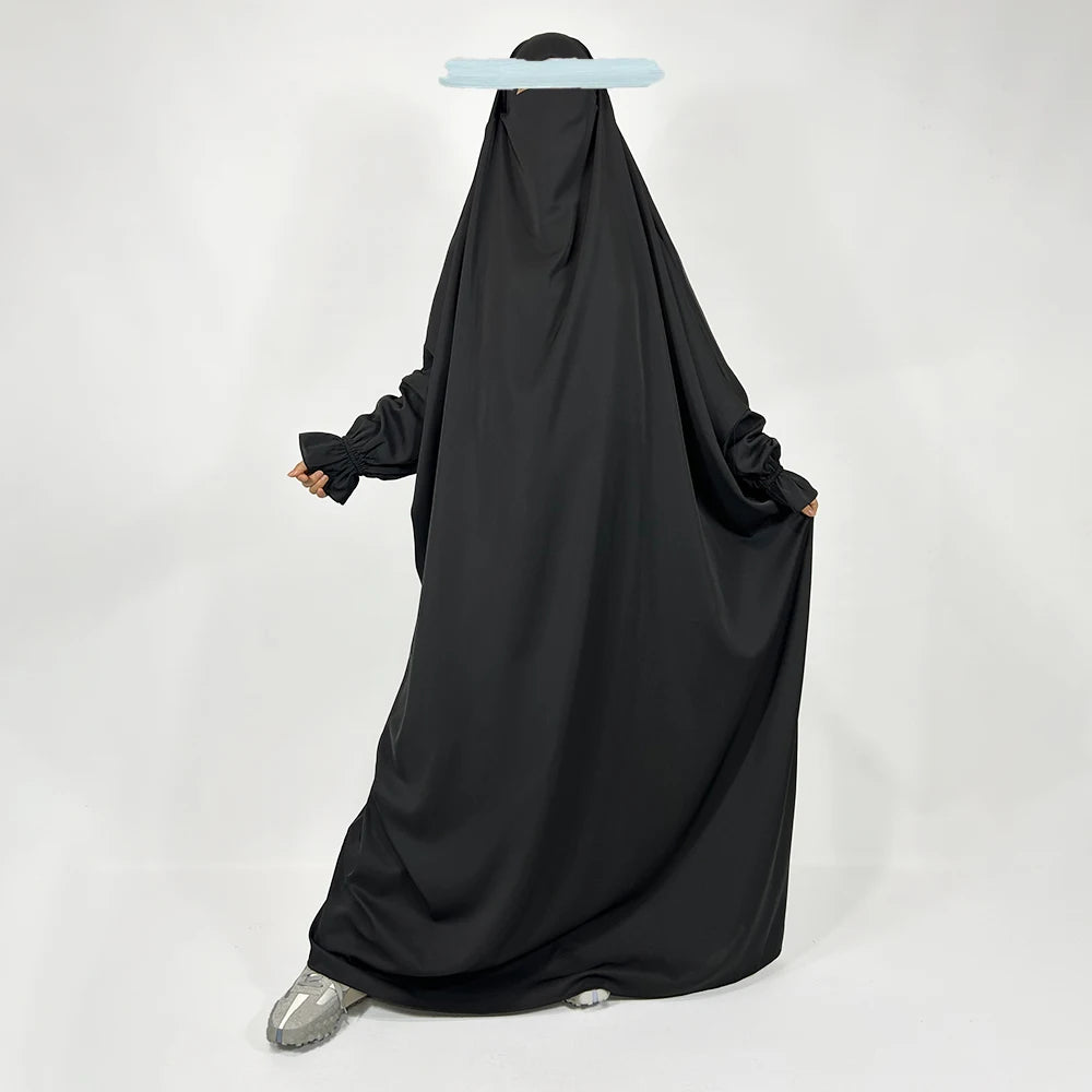 Robe de prière musulmane Jilbab Nida à manchettes et bretelles - Vente en gros EID/Ramadan