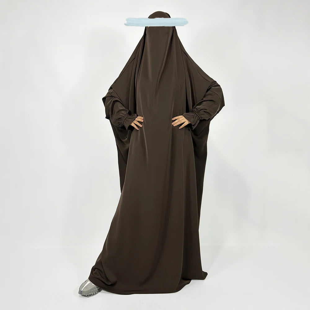 Robe de prière musulmane Jilbab Nida à manchettes et bretelles - Vente en gros EID/Ramadan