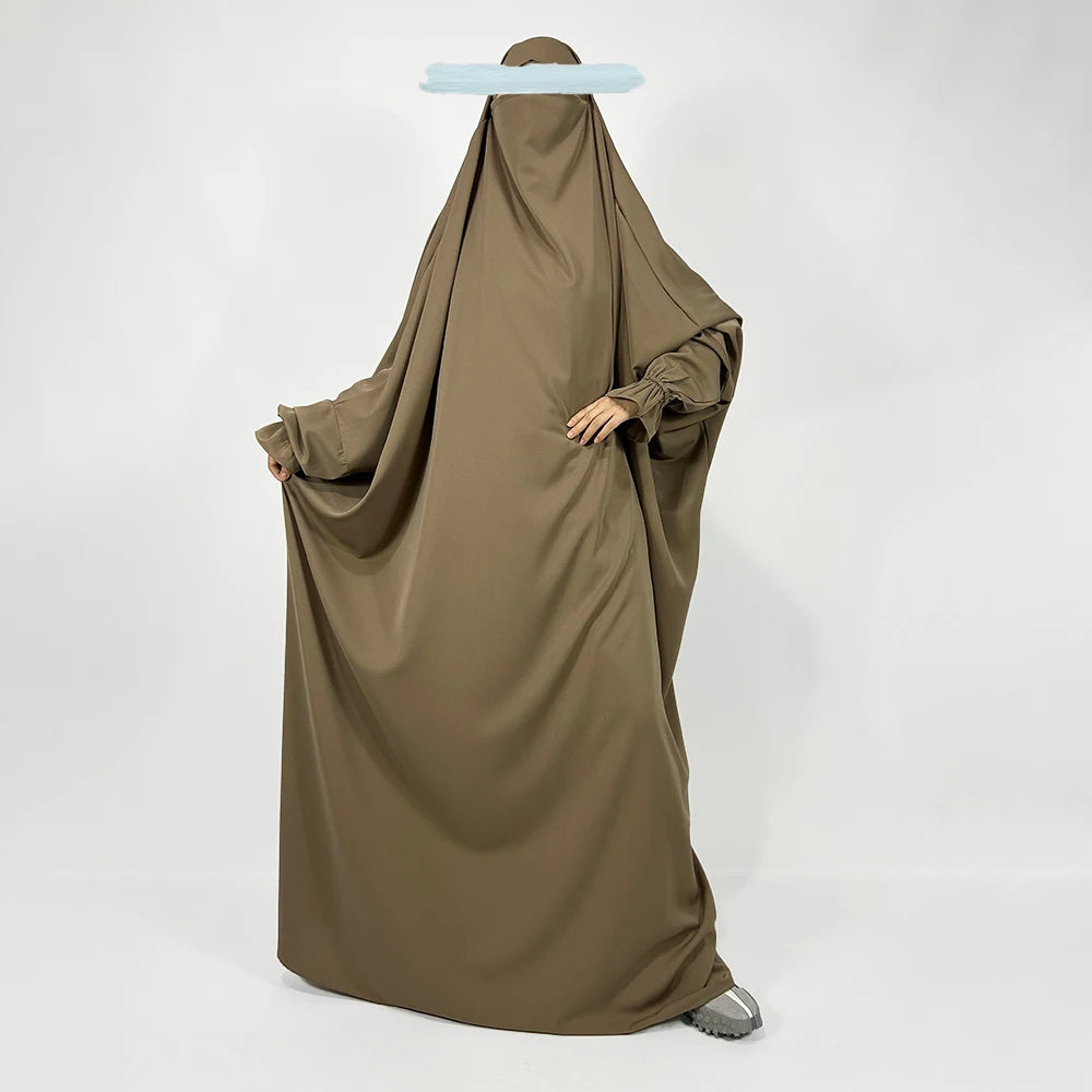 Robe de prière musulmane Jilbab Nida à manchettes et bretelles - Vente en gros EID/Ramadan