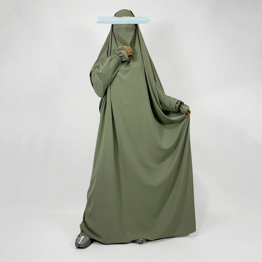 Robe de prière musulmane Jilbab Nida à manchettes et bretelles - Vente en gros EID/Ramadan