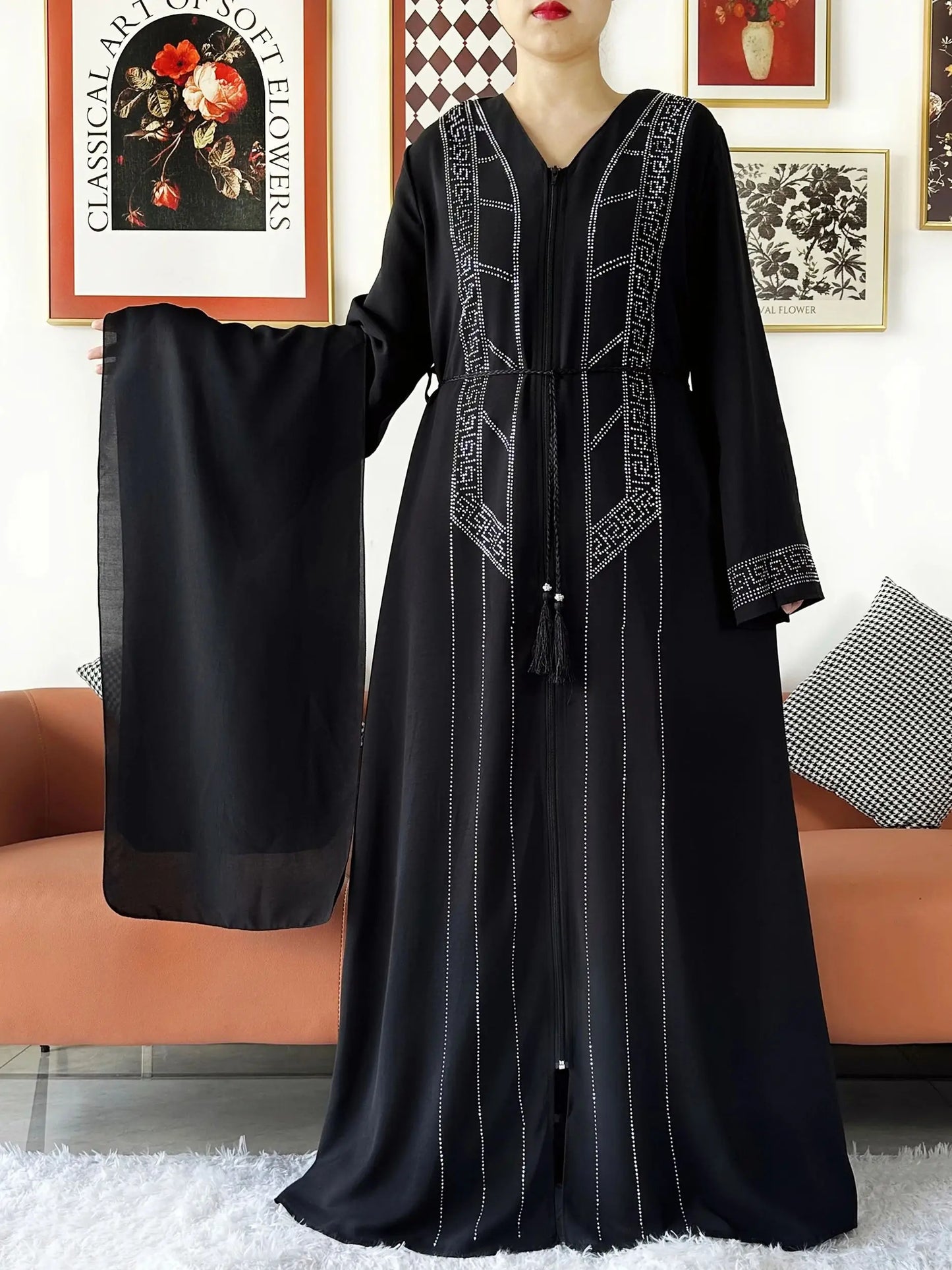 Robe Abaya mousseline de soie - Collection cardigan ouvert