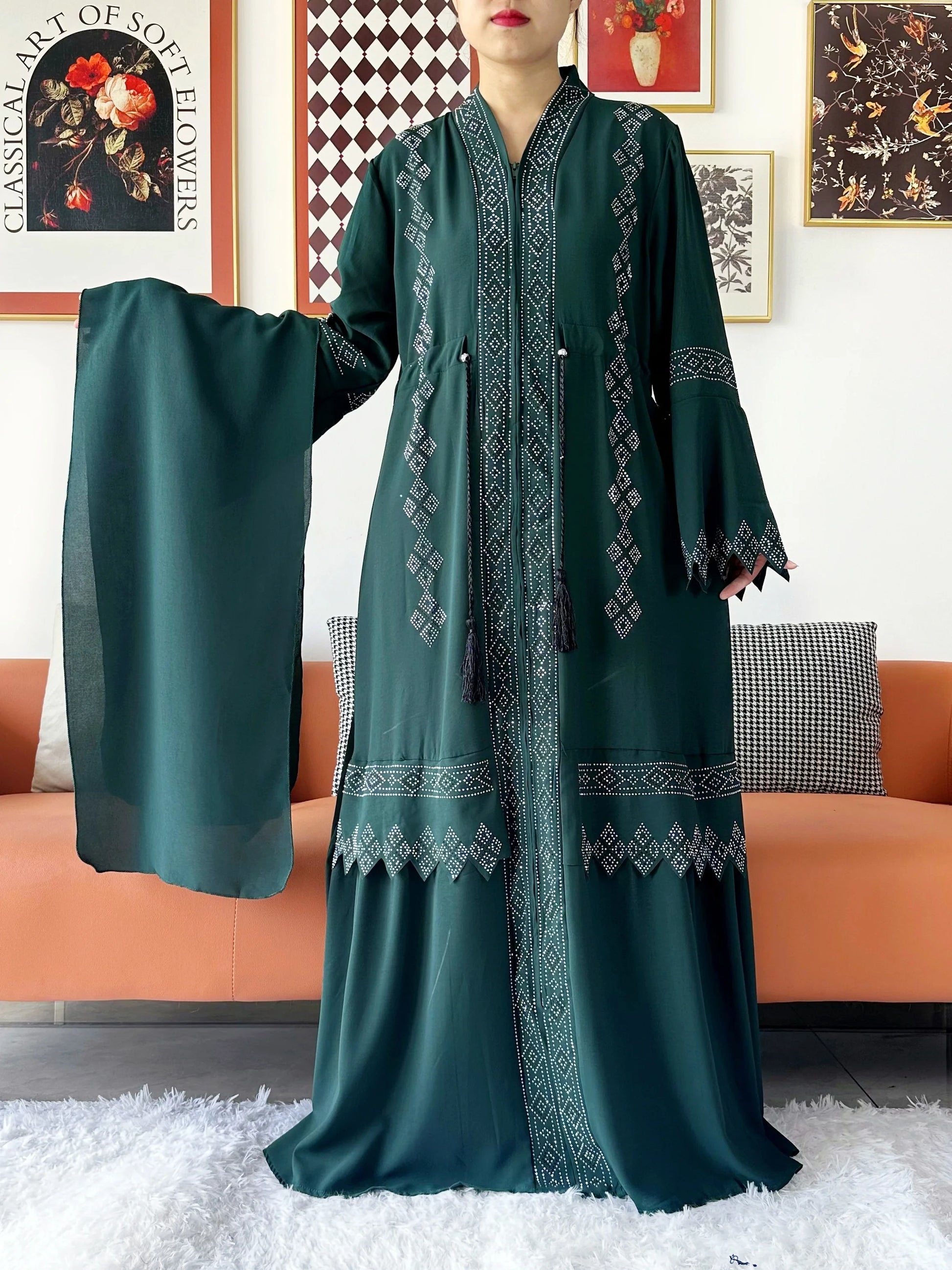 Robe Abaya mousseline de soie - Collection cardigan ouvert