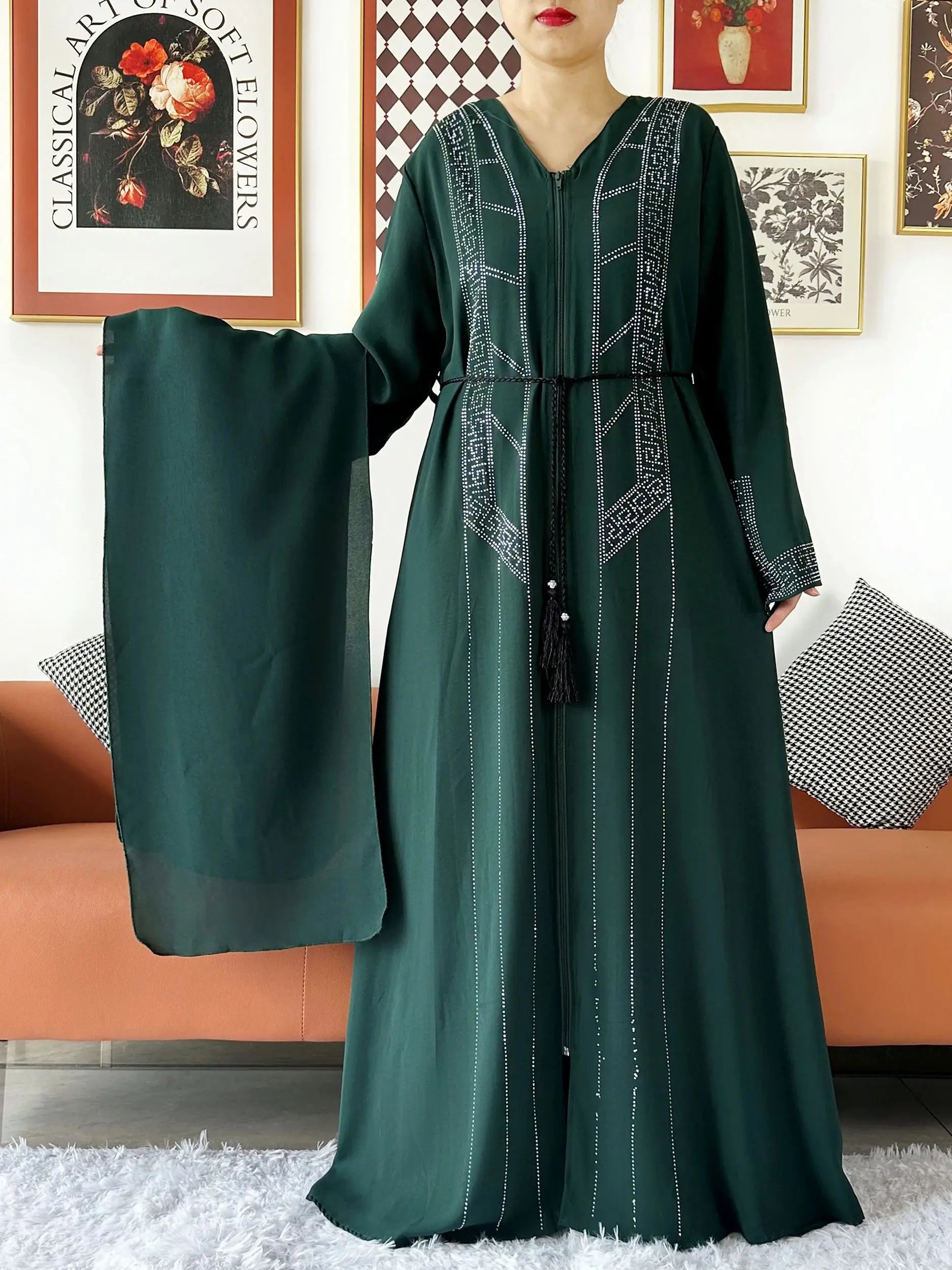 Robe Abaya mousseline de soie - Collection cardigan ouvert