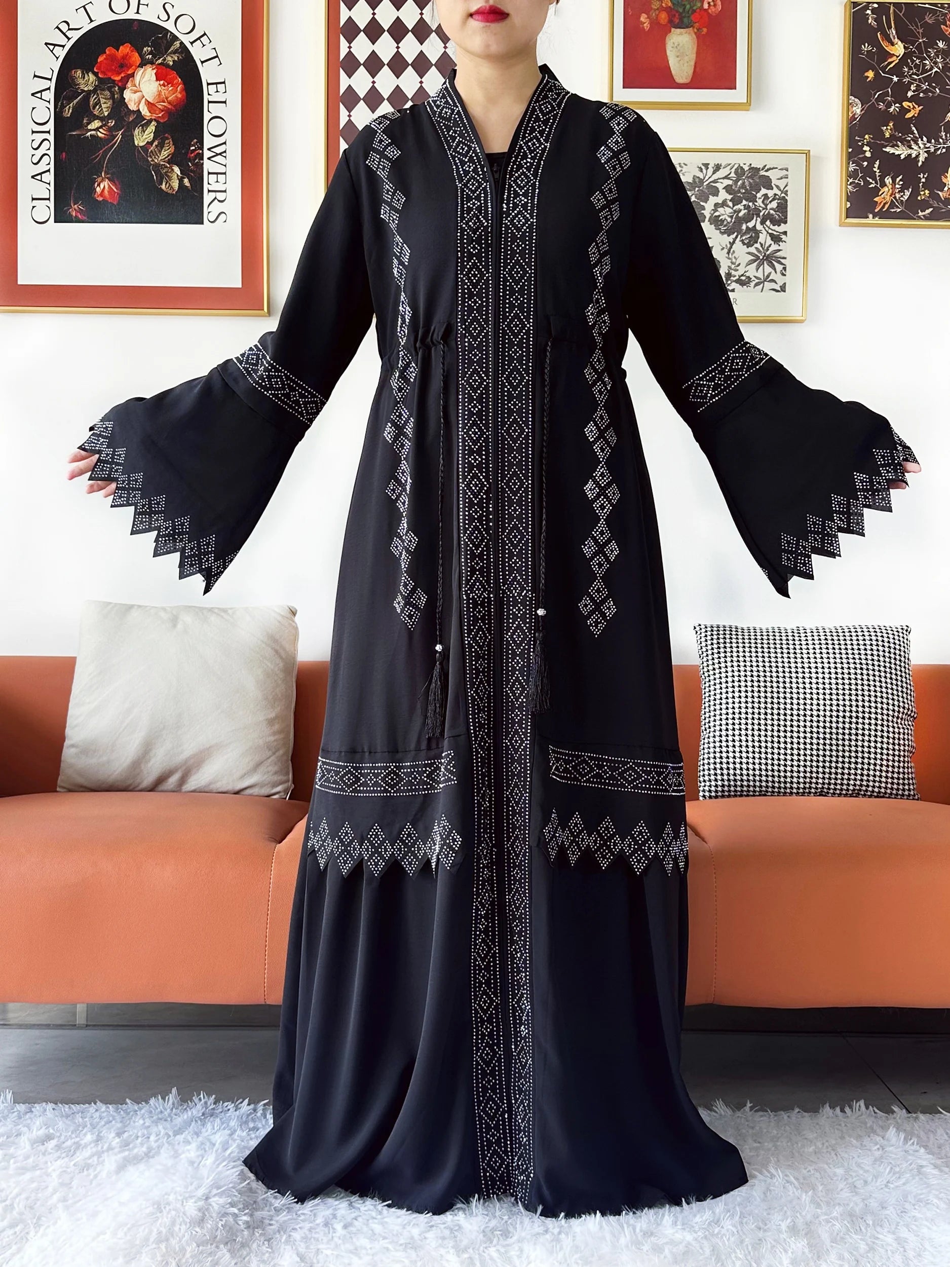 Robe Abaya mousseline de soie - Collection cardigan ouvert