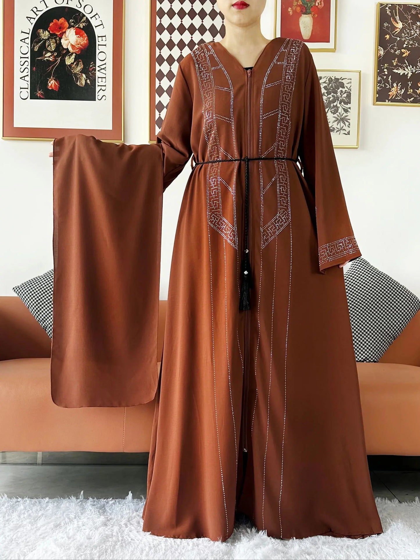 Robe Abaya mousseline de soie - Collection cardigan ouvert