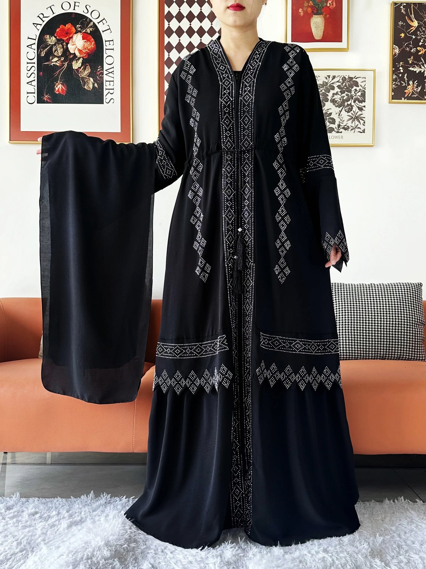 Robe Abaya mousseline de soie - Collection cardigan ouvert