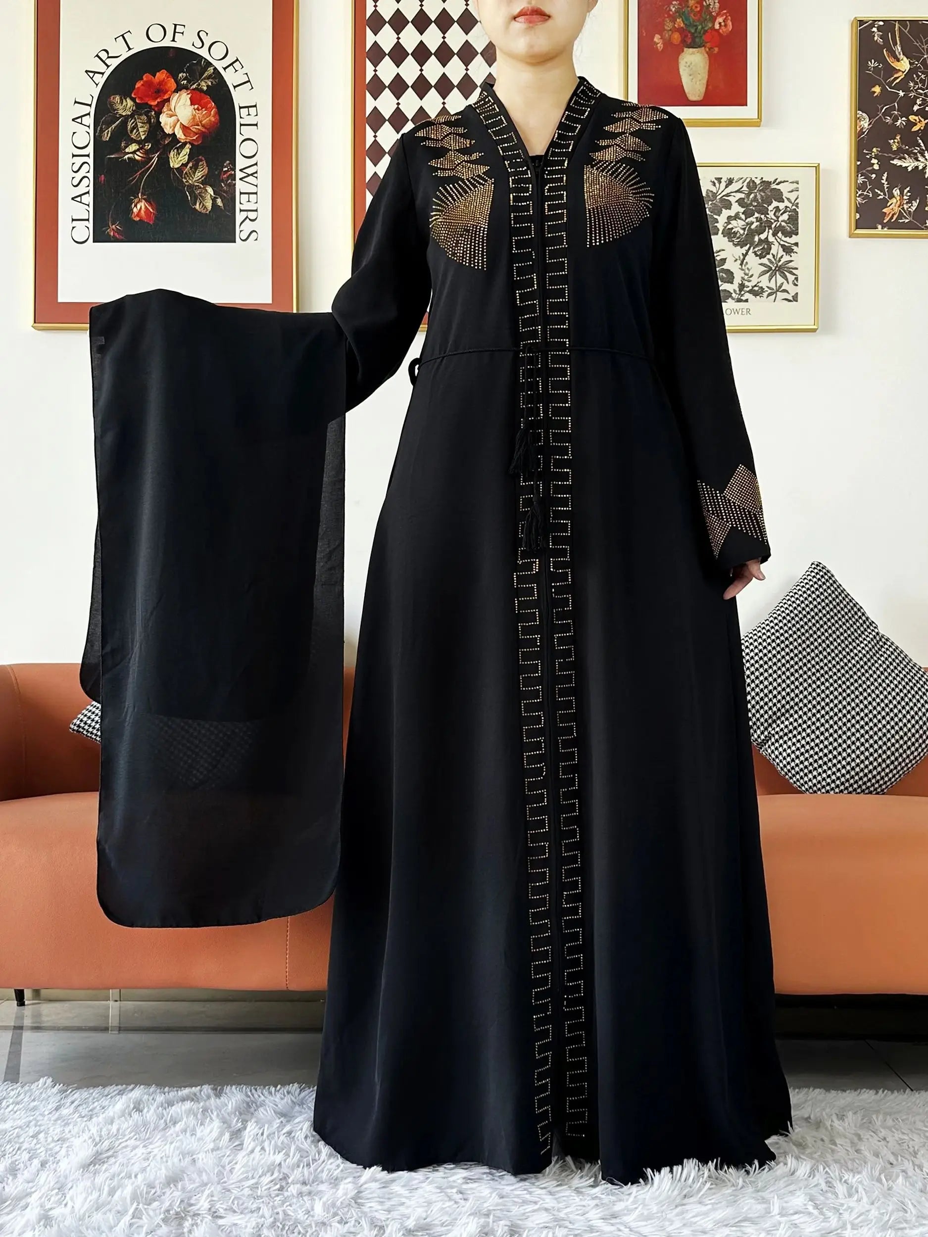 Robe Abaya mousseline de soie - Collection cardigan ouvert