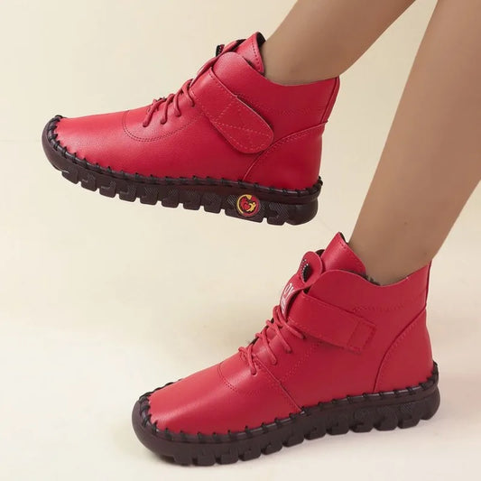 Mocassins de Conduite en Cuir Souple pour Femme en Peluche Rouge