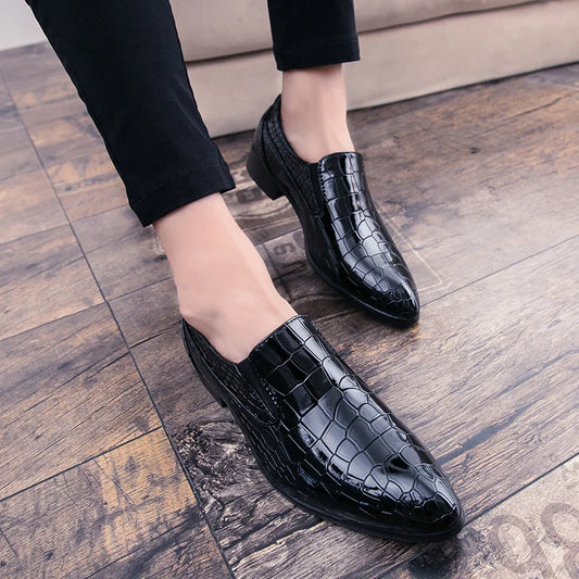 Chaussures crocodile et carreaux en cuir pour hommes, tendance noire