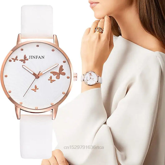 Montre papillon cuir femme élégante, luxe mode casual