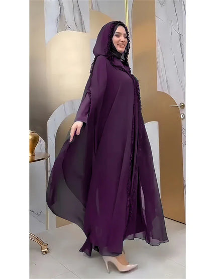 Ensemble Khimar Abaya Ramadan 2 pièces - Robe Hijab Musulmane