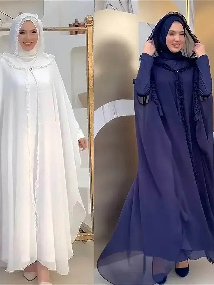 Ensemble Khimar Abaya Ramadan 2 pièces - Robe Hijab Musulmane