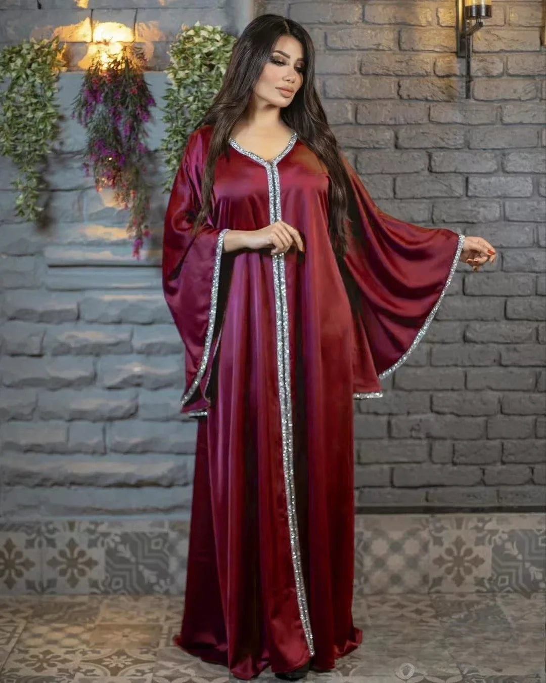 Robe Abaya Satin Manches Sulpfemme Musulmane