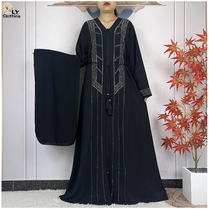 Robe Abaya mousseline de soie manches longues femme africaine, Dubaï, élégance 2021