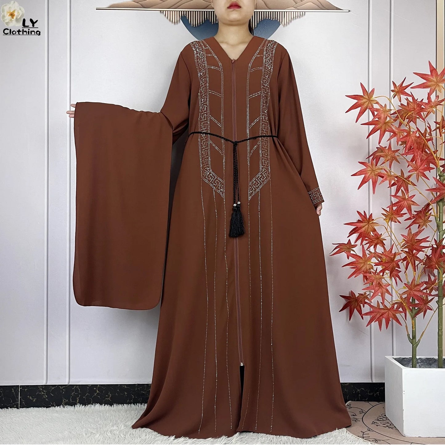 Robe Abaya mousseline de soie manches longues femme africaine, Dubaï, élégance 2021