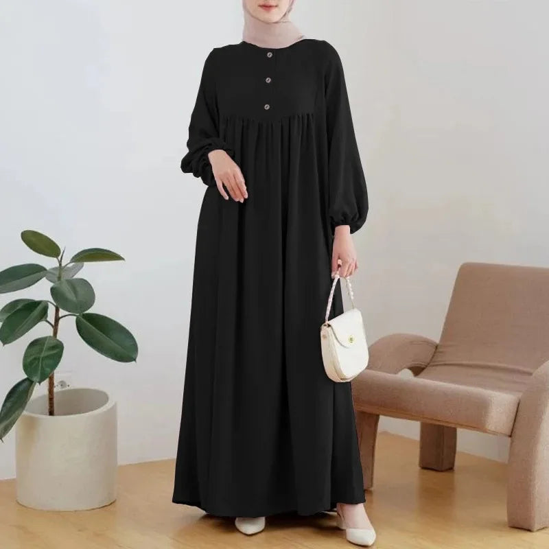 Robe Abaya musulmane femme manches lanterne longue été 2024