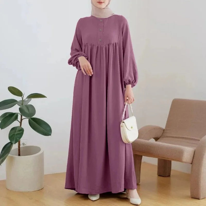 Robe Abaya musulmane femme manches lanterne longue été 2024