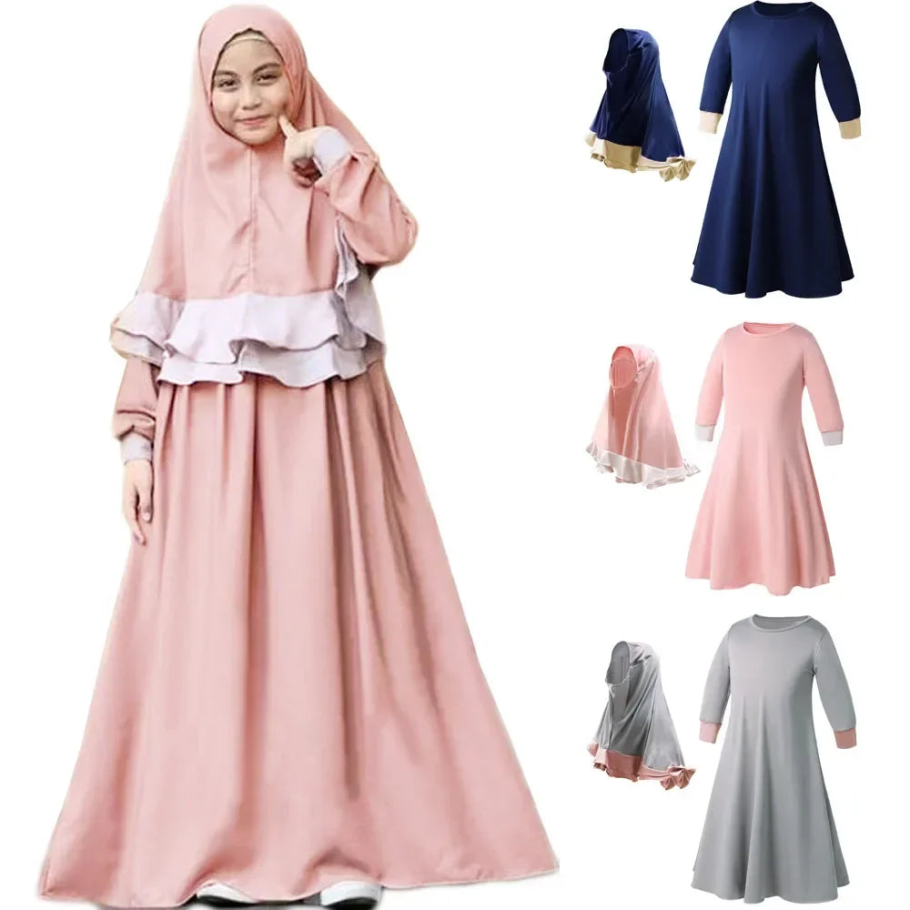 Robe Longue pour Enfant, Ensemble Hijab Abaya Cascading Glitters