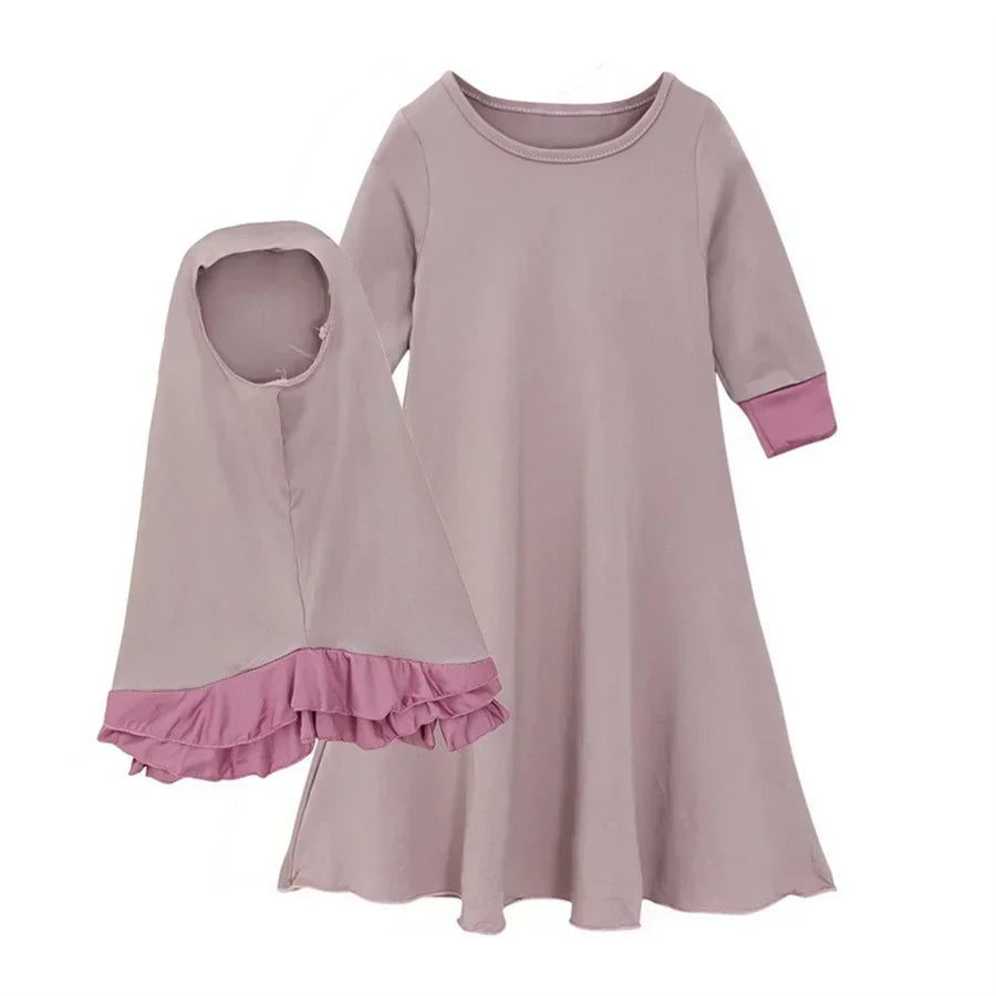 Robe Longue pour Enfant, Ensemble Hijab Abaya Cascading Glitters