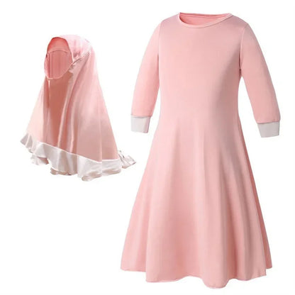 Robe Longue pour Enfant, Ensemble Hijab Abaya Cascading Glitters