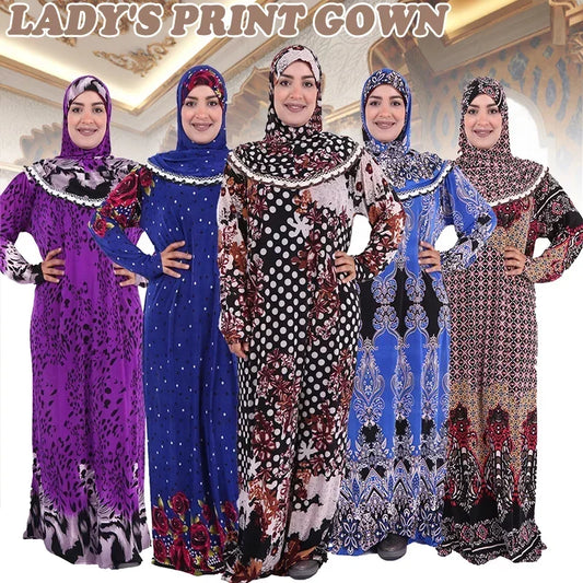 Robe Maxi Arabe Imprimée, Design Hijab, Kaftan Dubaï - Féminine et Élégante