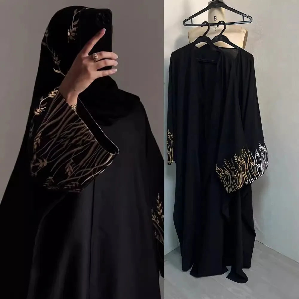 Robe Arabe Noire Brodée Or Sur Abaya, Écharpe Sauna 2024