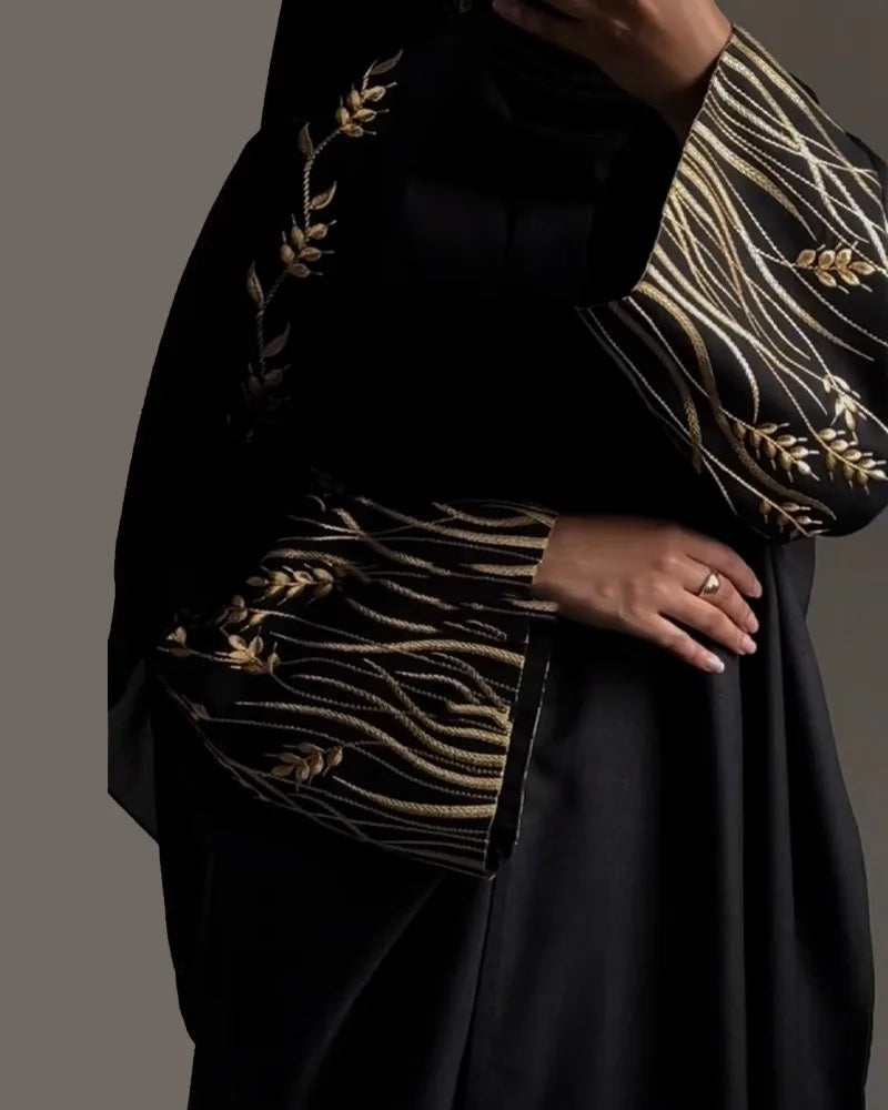 Robe Arabe Noire Brodée Or Sur Abaya, Écharpe Sauna 2024