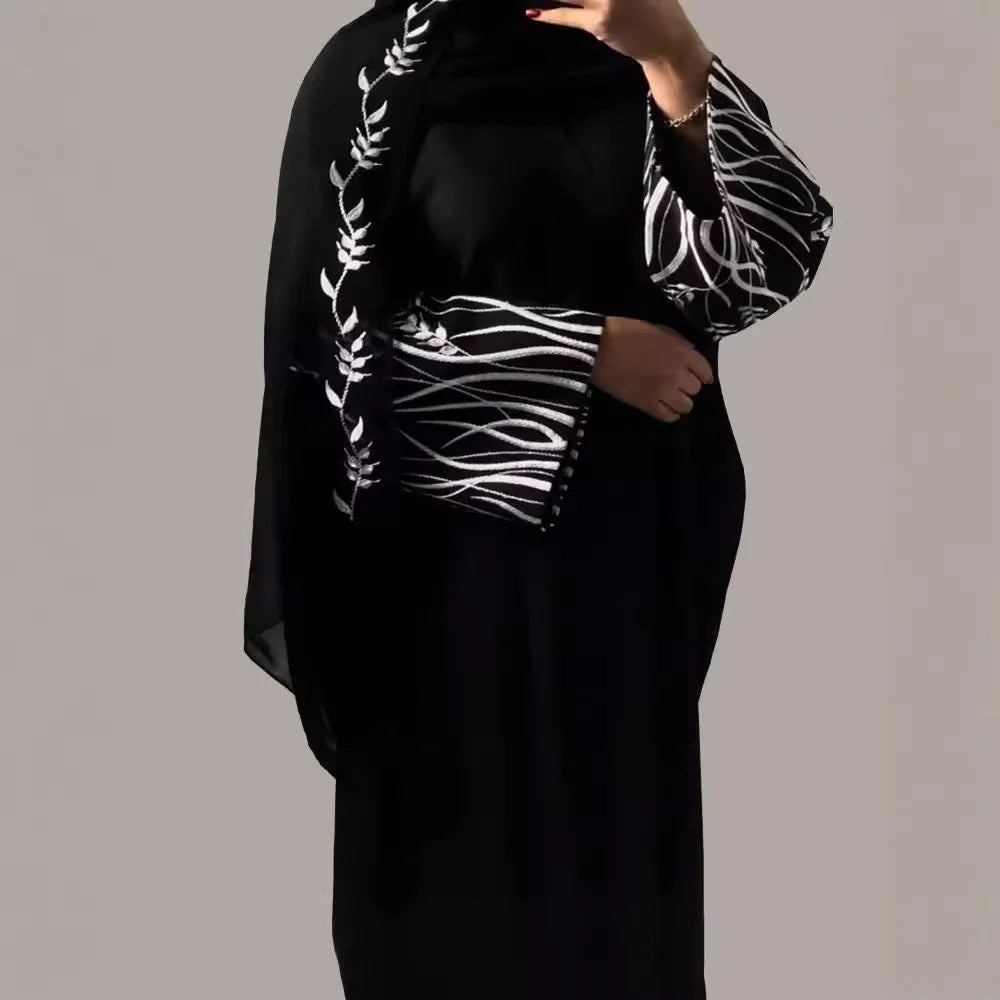 Robe Arabe Noire Brodée Or Sur Abaya, Écharpe Sauna 2024