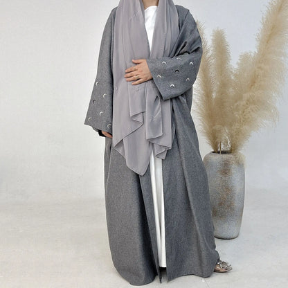 Robe cardigan musulmane brodée lune 2024