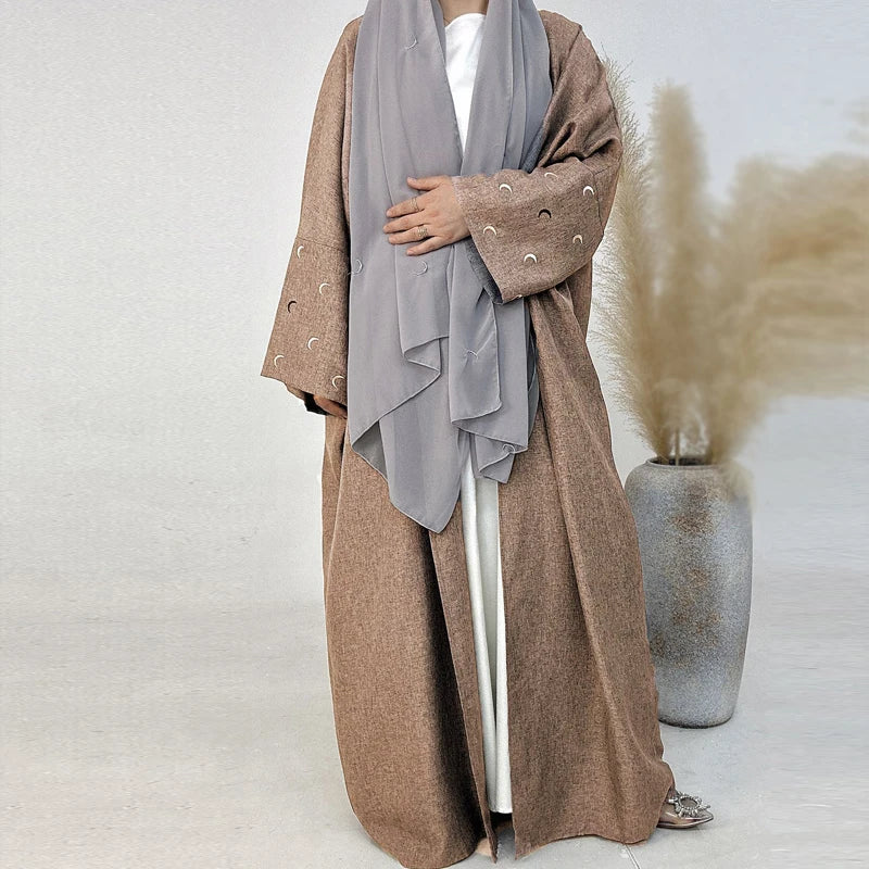 Robe cardigan musulmane brodée lune 2024